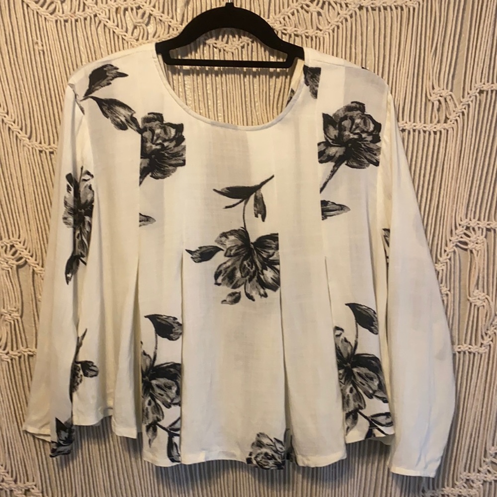 White long sleeve with black roses